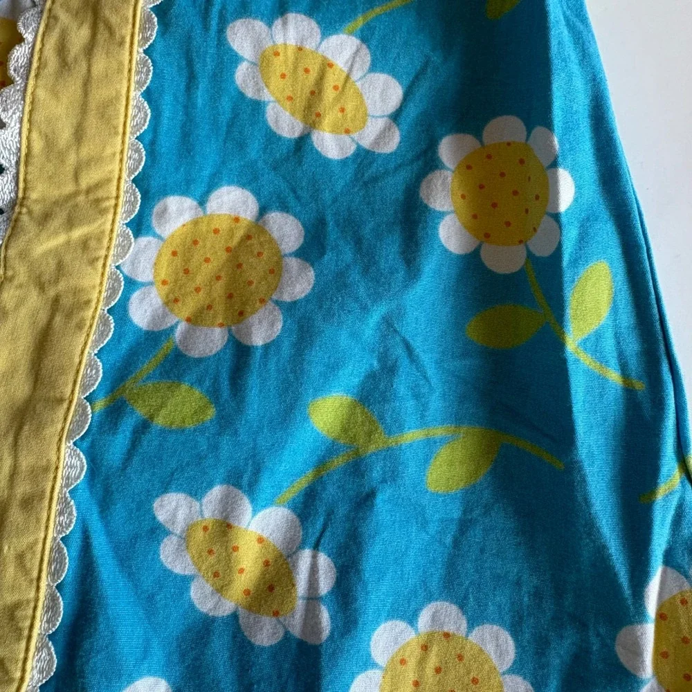 Gymboree Baby Girls Blue Daisy Floral Dress Yellow Lace Trim 3-6 Months Y2K